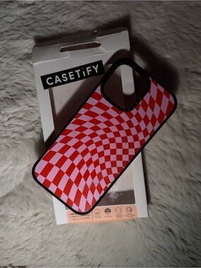 iPhone 16 Pro Max Casetify Red & Pink Optical Warp Checkerboard Phone Case
